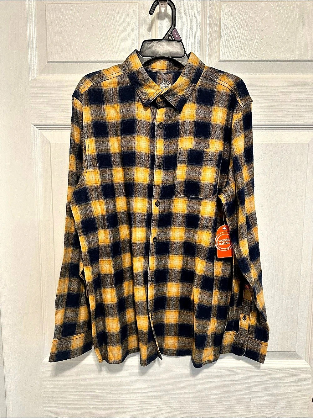 Wonder Nation Plaid Button Down Shirt Blue & Yellow XXL NWT